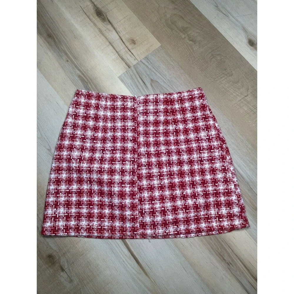 Dolce Vita Red Tweed Mini Skirt XL Houndstooth Coquette Y2K‎ Preppy